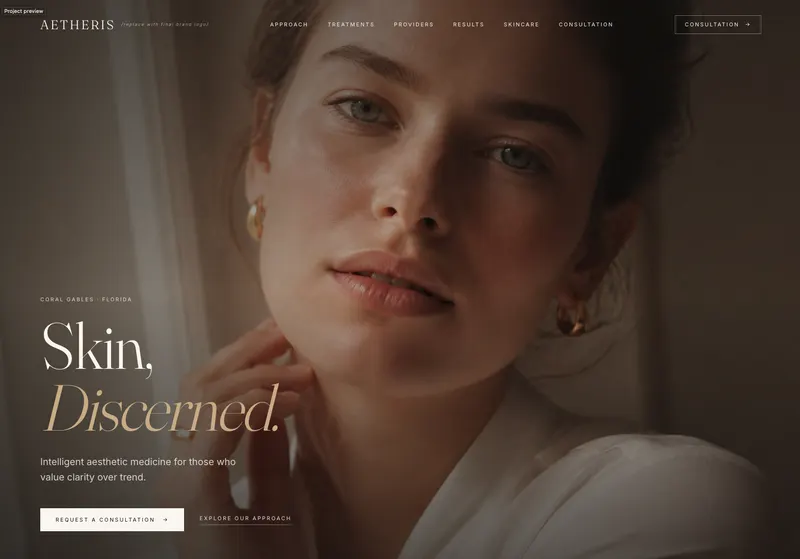 AETHERIS — light editorial website template preview by FloriYEAH, built for Med spa · aesthetics · beauty · wellness