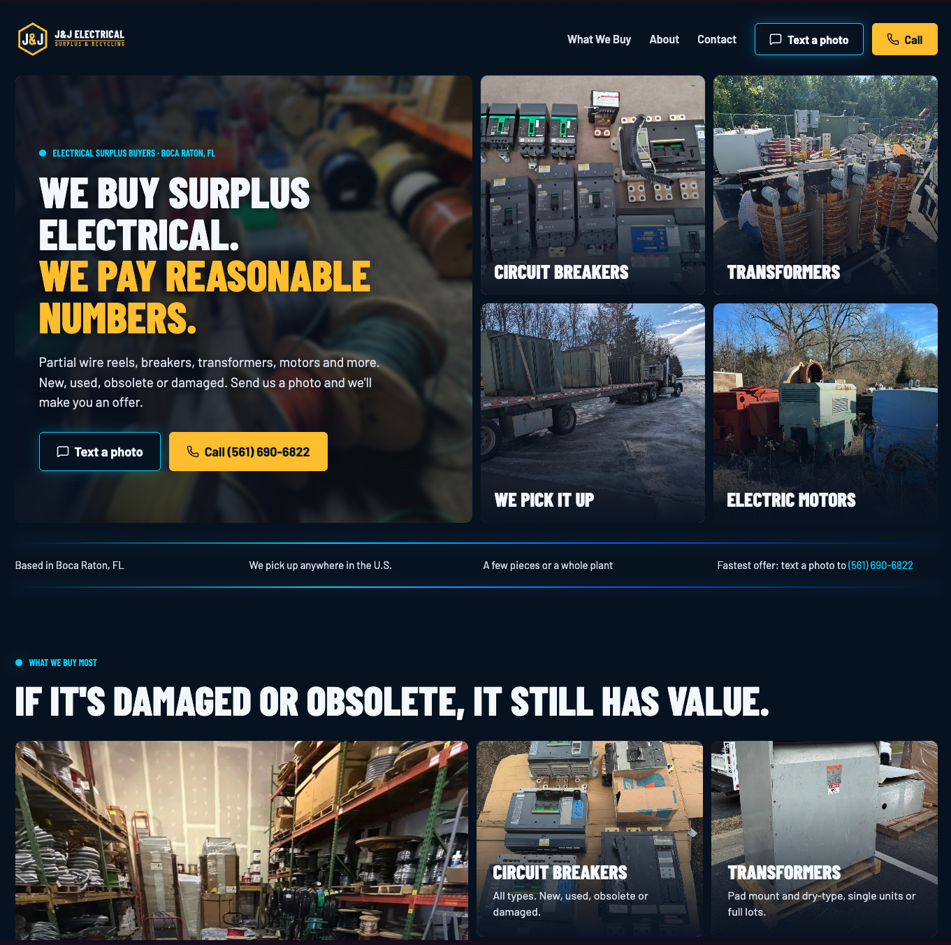 J&J Electrical Surplus and Recycling website built by FloriYEAH